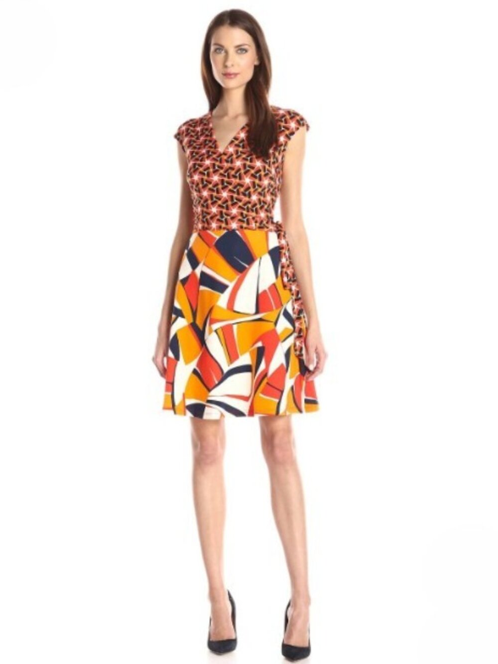 Taylor Mixed Geometric Print Faux Wrap Dress 4